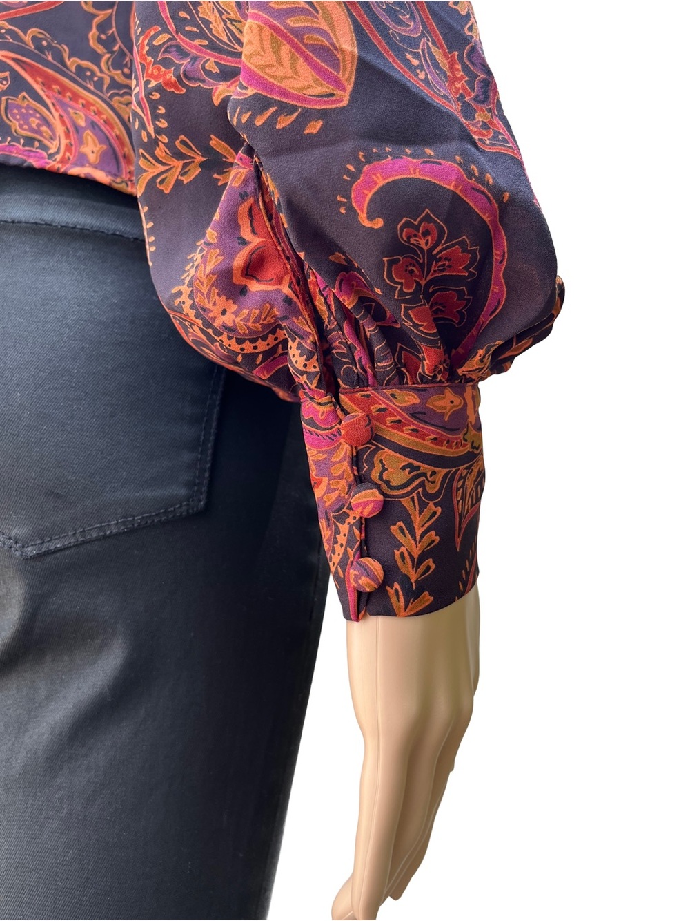 Dynamite Paisley Bishop Sleeve Button Front Blouse XS - Picture 6 of 10